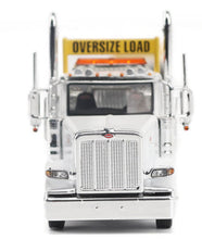 Load image into Gallery viewer, Peterbilt Model 589 131" BBC Tridem-Axle Tractor in White with Trail King TK170 Hydraulic Detachable Gooseneck Lowboy Trailer with Jeep and Booster