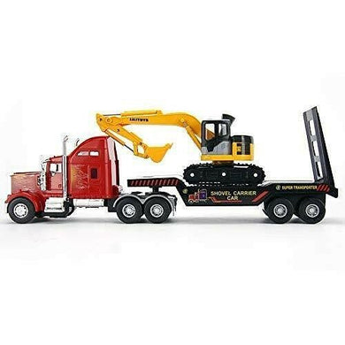 Big Rig Truck with Mini Excavator Toy For Kids